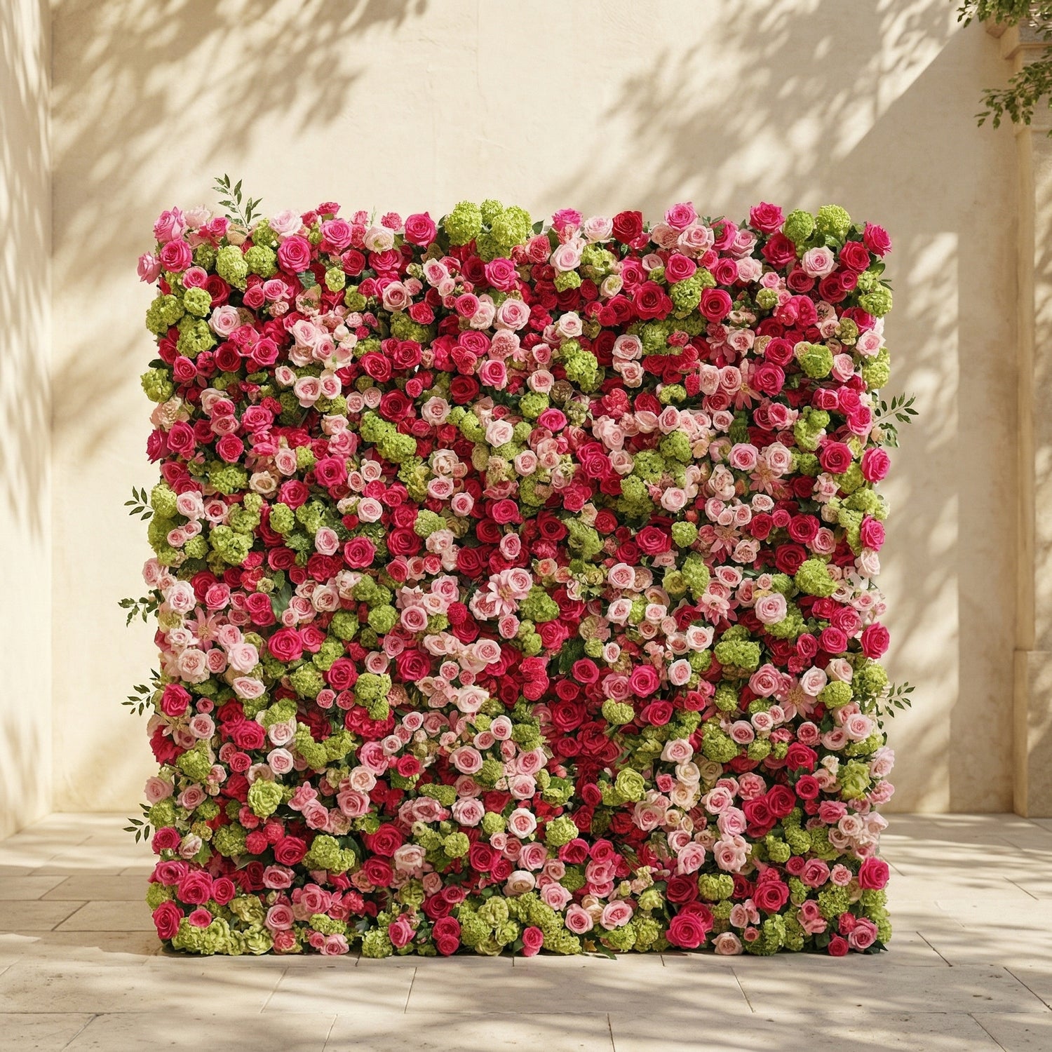 Auryne: Luxury 5D Hot Pink &amp; Green Silk Floral Wall Roll-Up Fabric Backdrop for Vibrant Summer Parties &amp; Events