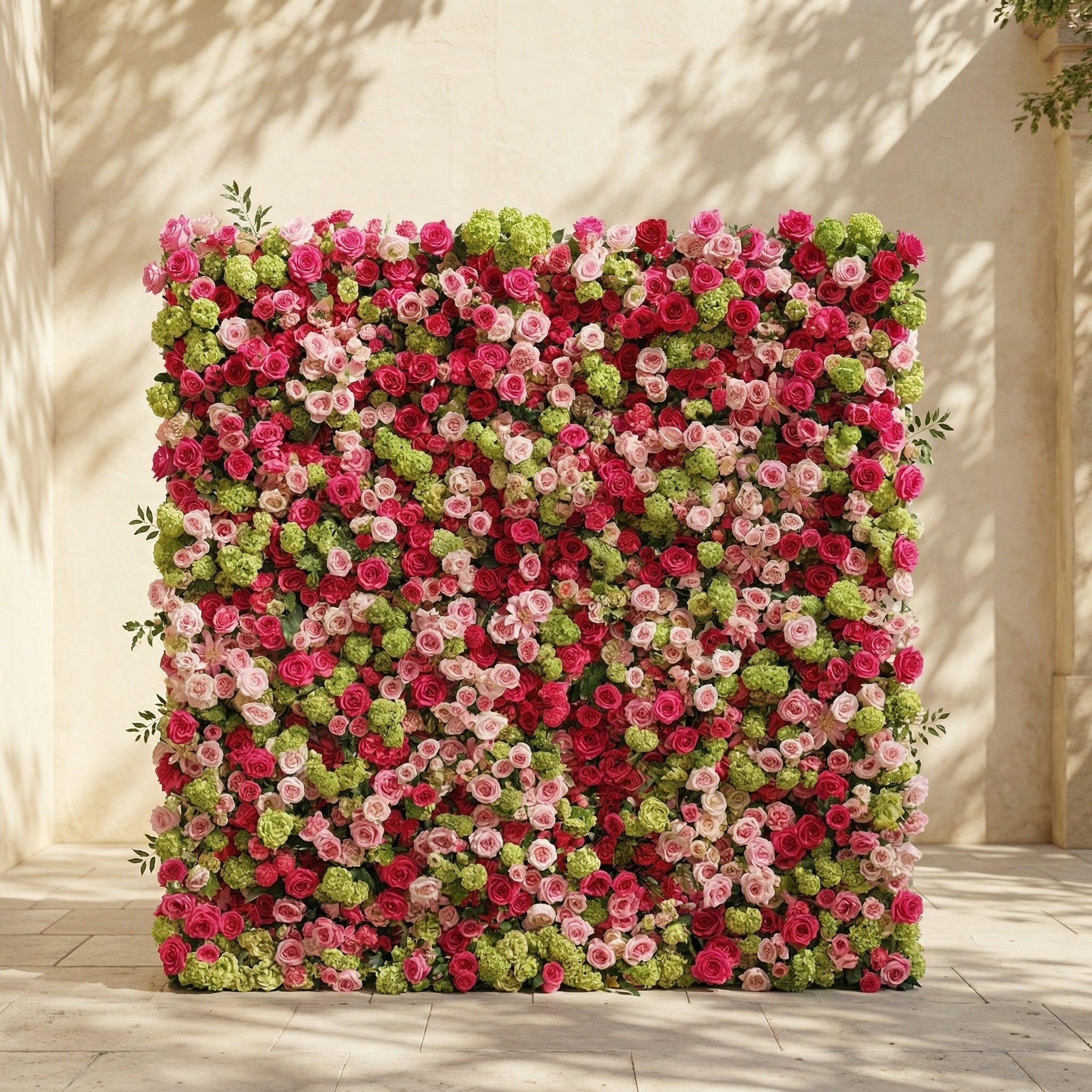 Auryne: Luxury 5D Hot Pink &amp; Green Silk Floral Wall Roll-Up Fabric Backdrop for Vibrant Summer Parties &amp; Events