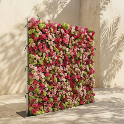 Auryne: Luxury 5D Hot Pink &amp; Green Silk Floral Wall Roll-Up Fabric Backdrop for Vibrant Summer Parties &amp; Events