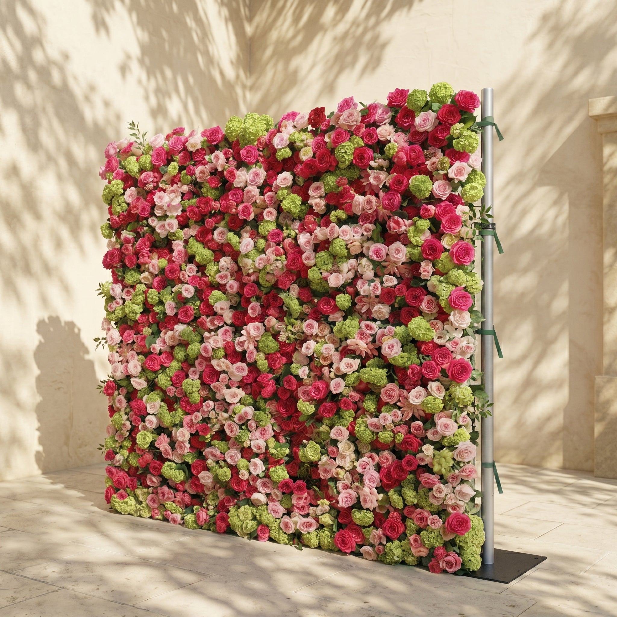 Auryne: Luxury 5D Hot Pink &amp; Green Silk Floral Wall Roll-Up Fabric Backdrop for Vibrant Summer Parties &amp; Events