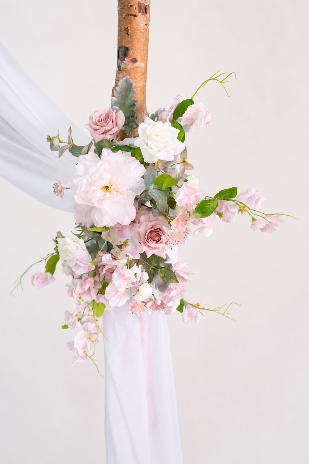 Avelisse-Pink Rose Floral Arch with Draping  for Garden Wedding Backdrop