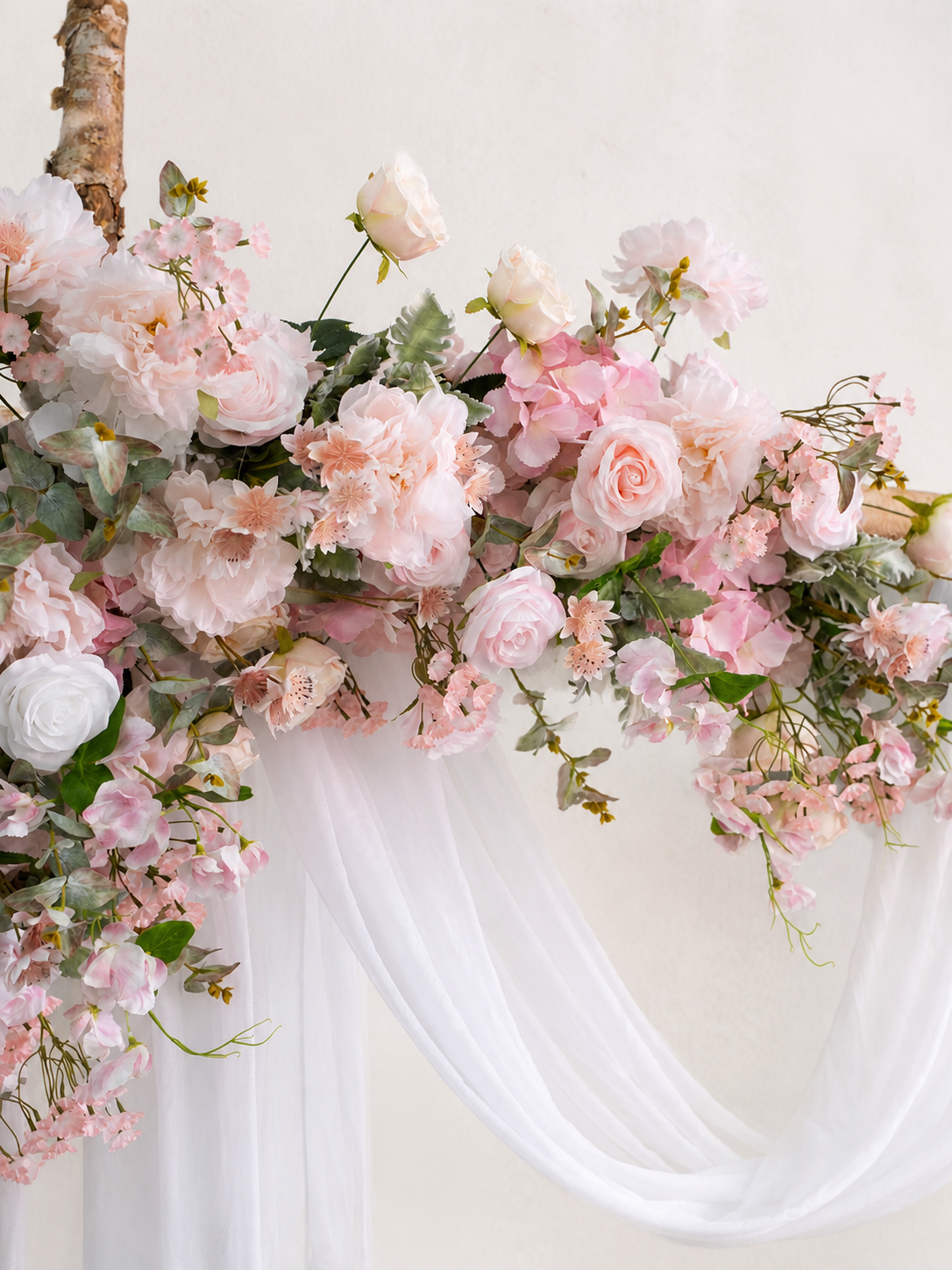 Avelisse-Pink Rose Floral Arch with Draping  for Garden Wedding Backdrop