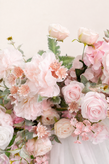 Avelisse-Pink Rose Floral Arch with Draping  for Garden Wedding Backdrop