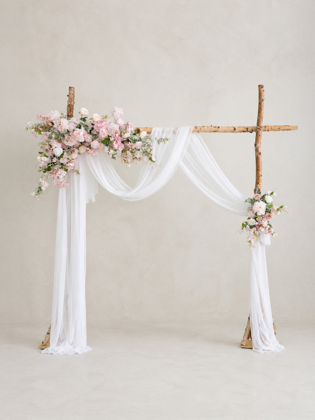 Avelisse-Pink Rose Floral Arch with Draping  for Garden Wedding Backdrop
