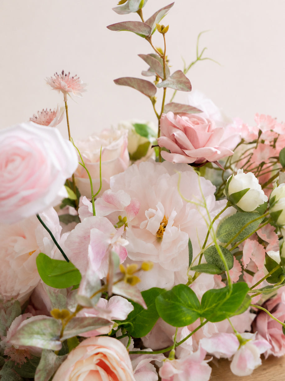 9-Inch Romantic Icy Pink Roses, Lush Spray Roses and Soft Eucalyptus Small Centerpiece for Elegant Wedding Reception Guest Tables in Romantic Blush Garden| Gianna