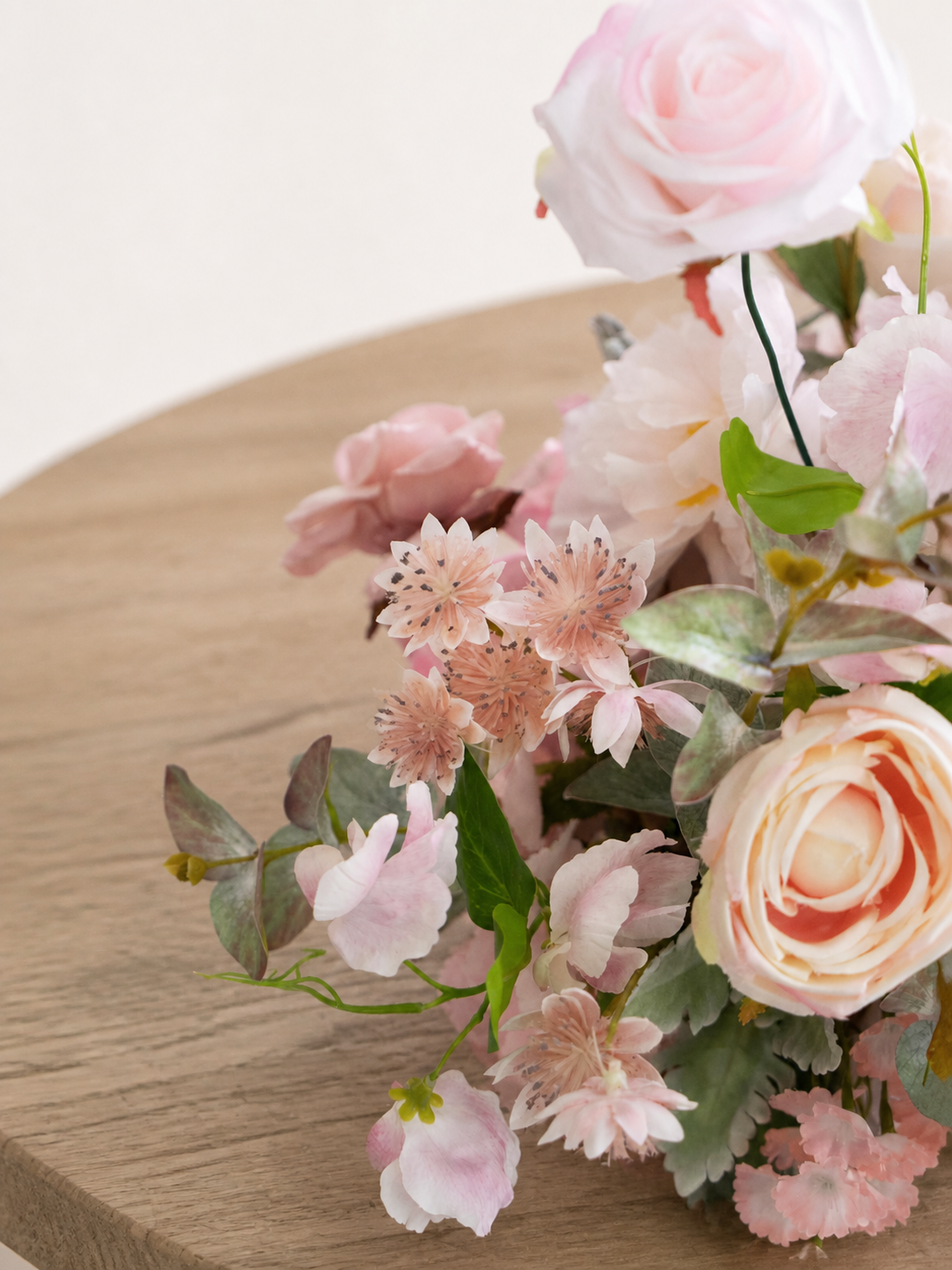 9-Inch Romantic Icy Pink Roses, Lush Spray Roses and Soft Eucalyptus Small Centerpiece for Elegant Wedding Reception Guest Tables in Romantic Blush Garden| Gianna