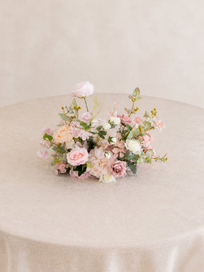 9-Inch Romantic Icy Pink Roses, Lush Spray Roses and Soft Eucalyptus Small Centerpiece for Elegant Wedding Reception Guest Tables in Romantic Blush Garden| Gianna