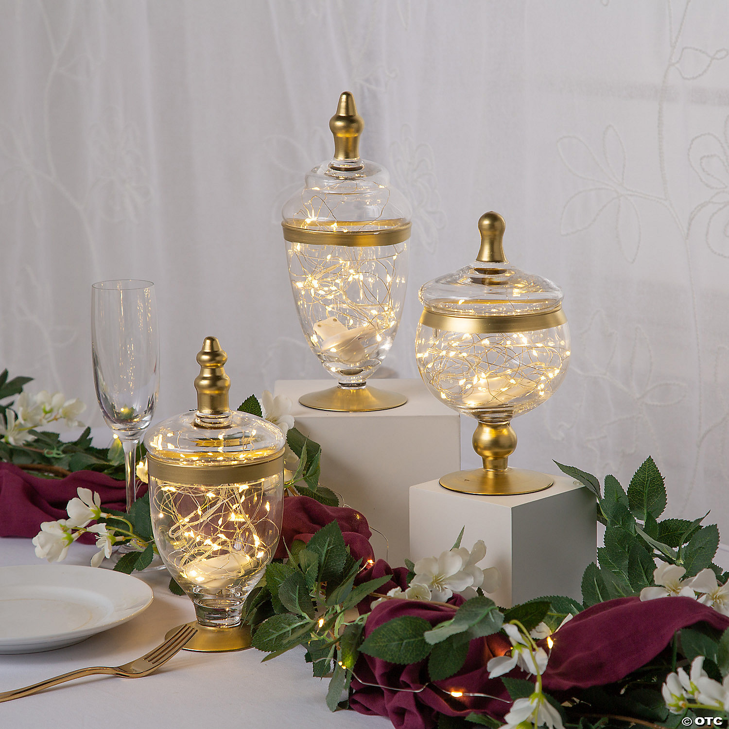 B012: Decoration LED Lights Gold Trim Apothecary Jars with LED Lights Rose Morning