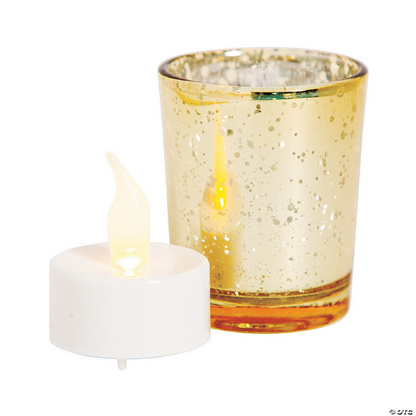 Gold Mercury lass Votive Candle Holders with Battery-Operated Light Candles Rose Morning