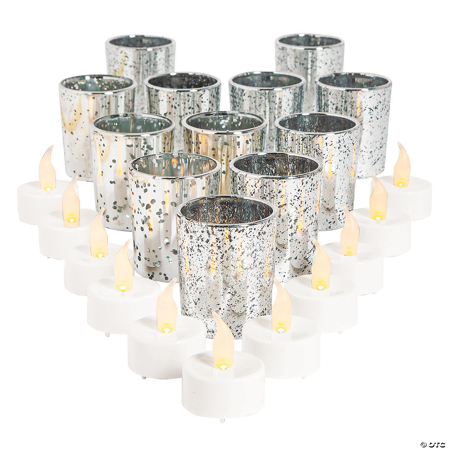 Silver Mercury lass Votive Candle Holders with Battery-Operated Light Candles Rose Morning