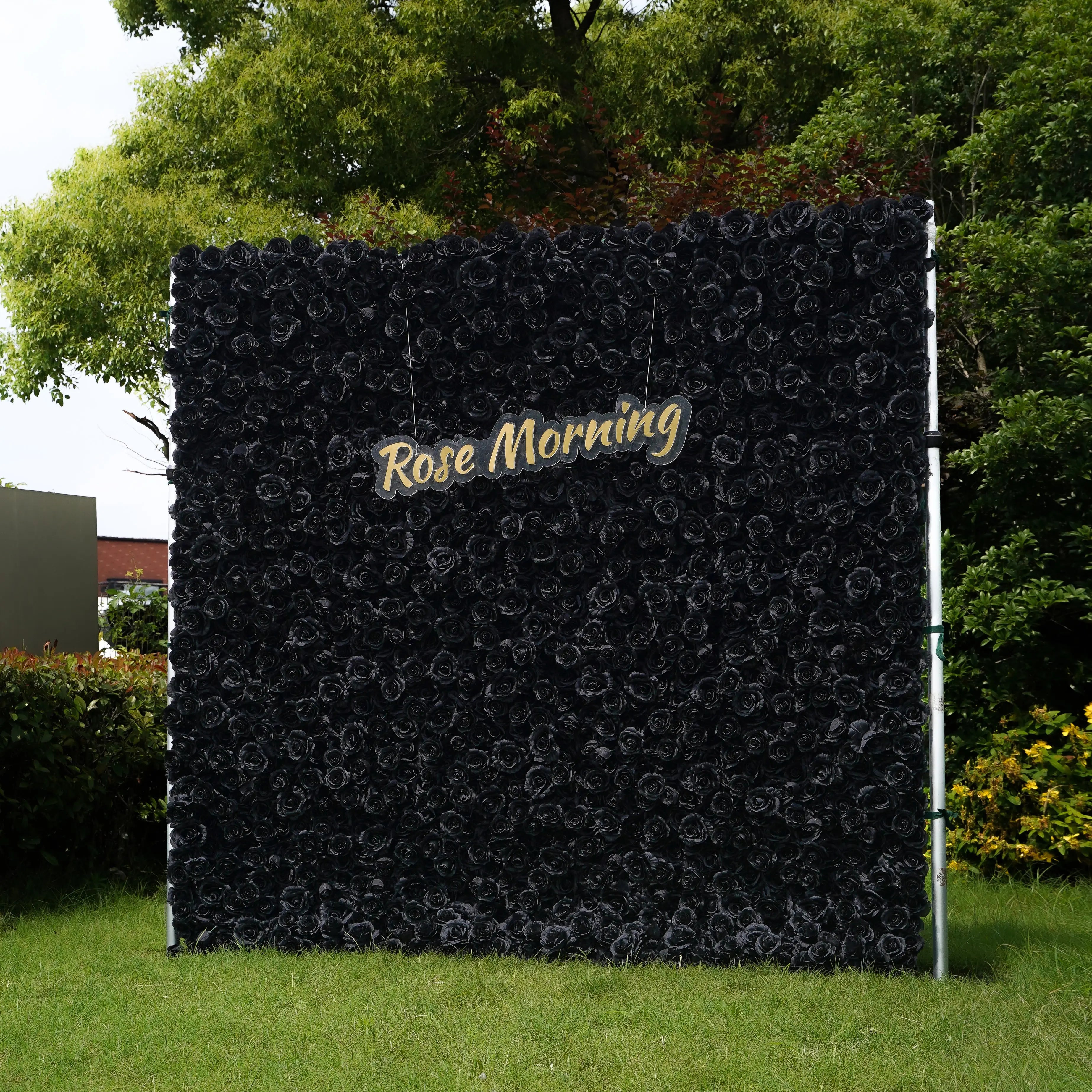 Black：4D Fabric Artificial rolling up curtain flower wall