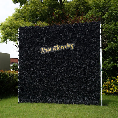 Black：4D Fabric Artificial rolling up curtain flower wall (Ready to ship)