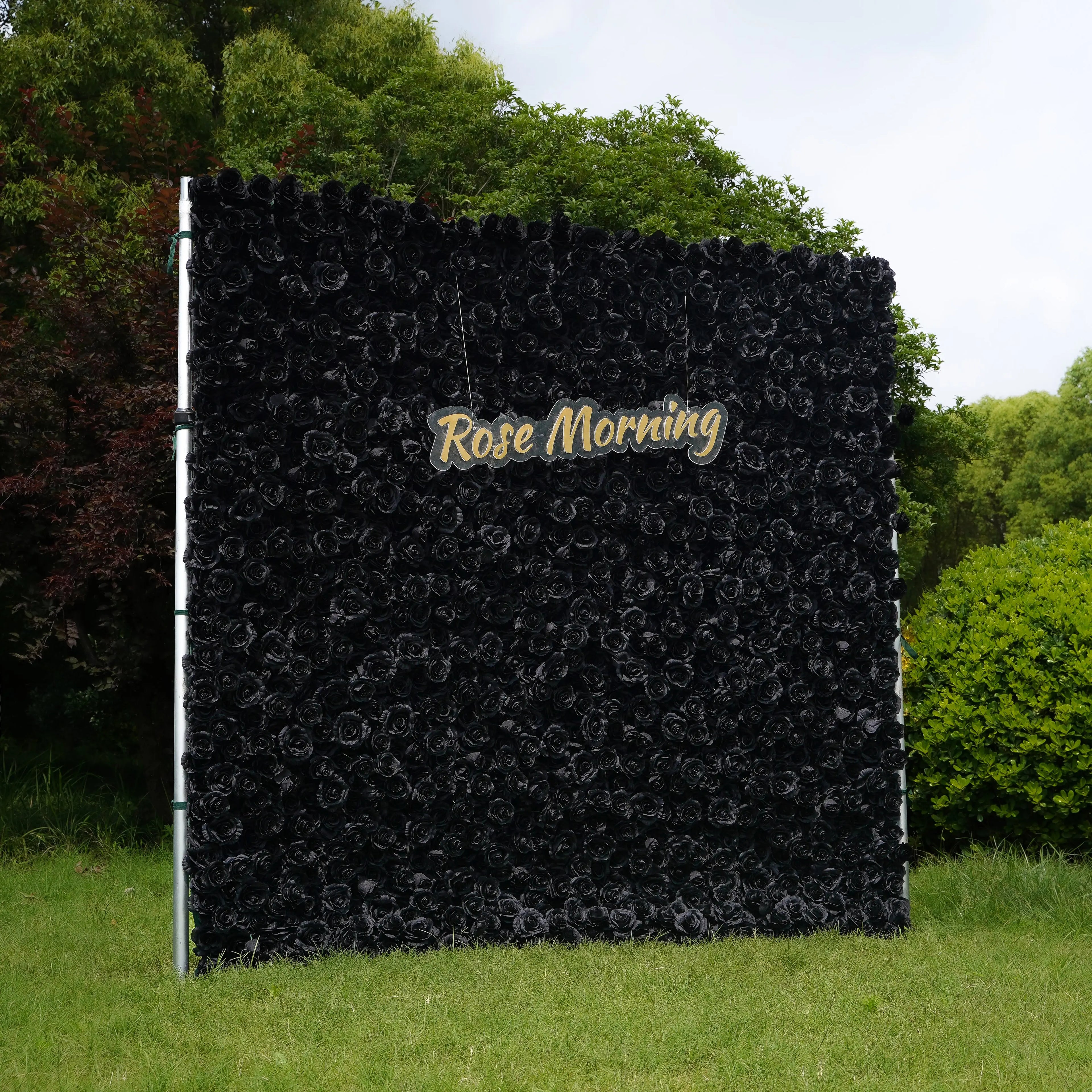 Black：4D Fabric Artificial rolling up curtain flower wall (Ready to ship)