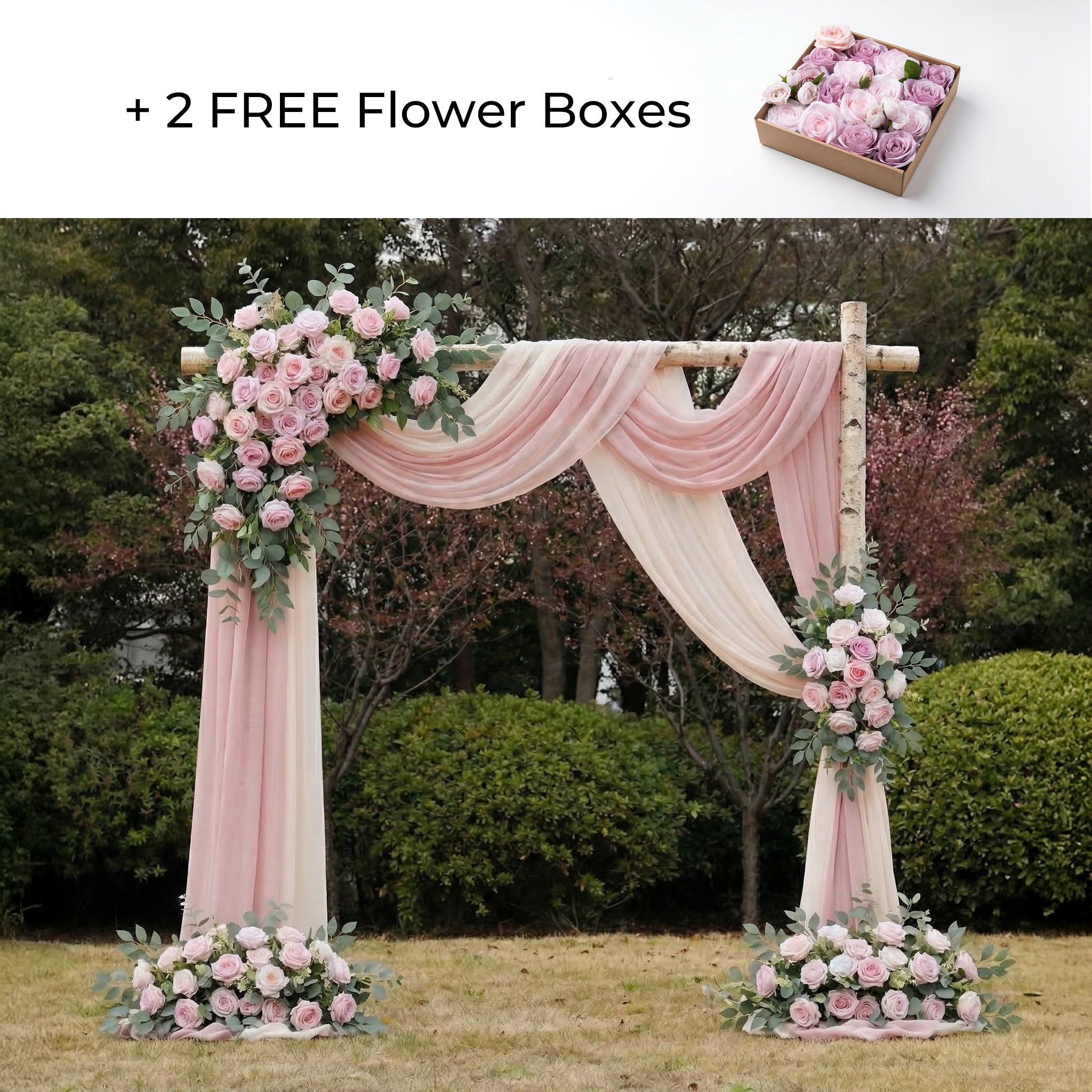 Dusty Blush Floral Arch Kit with Drapes for Garden Wedding Decoration+2 Ground Flowers