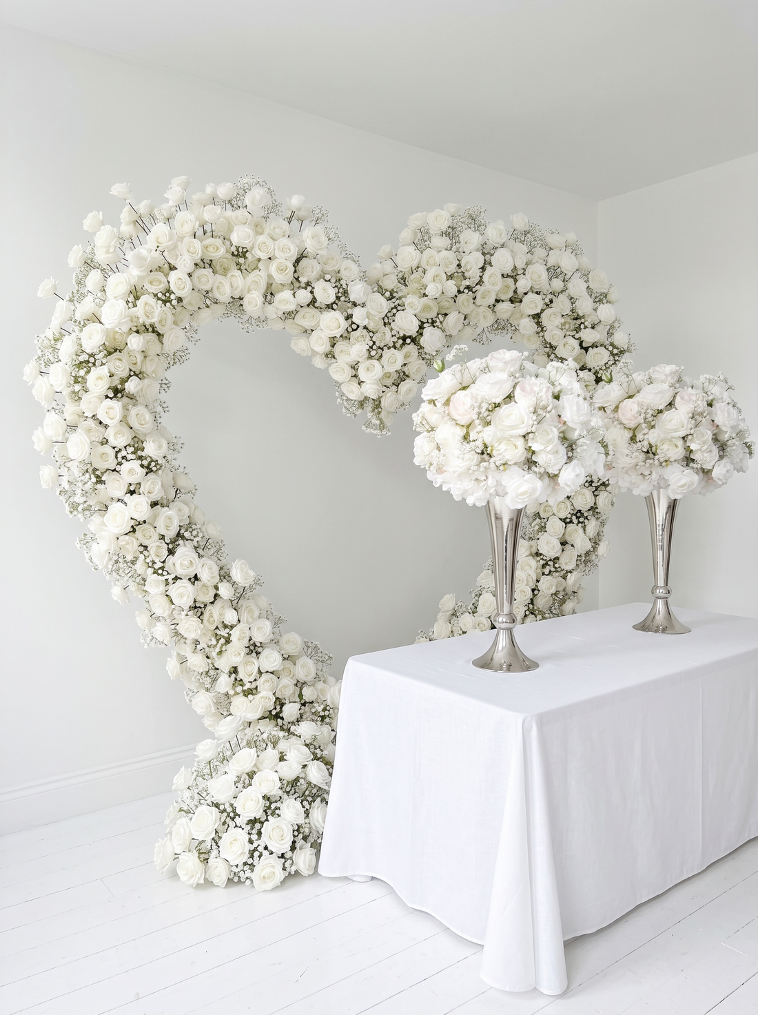 Bloomira: Heart-Shaped All-White Silk Rose and Baby&