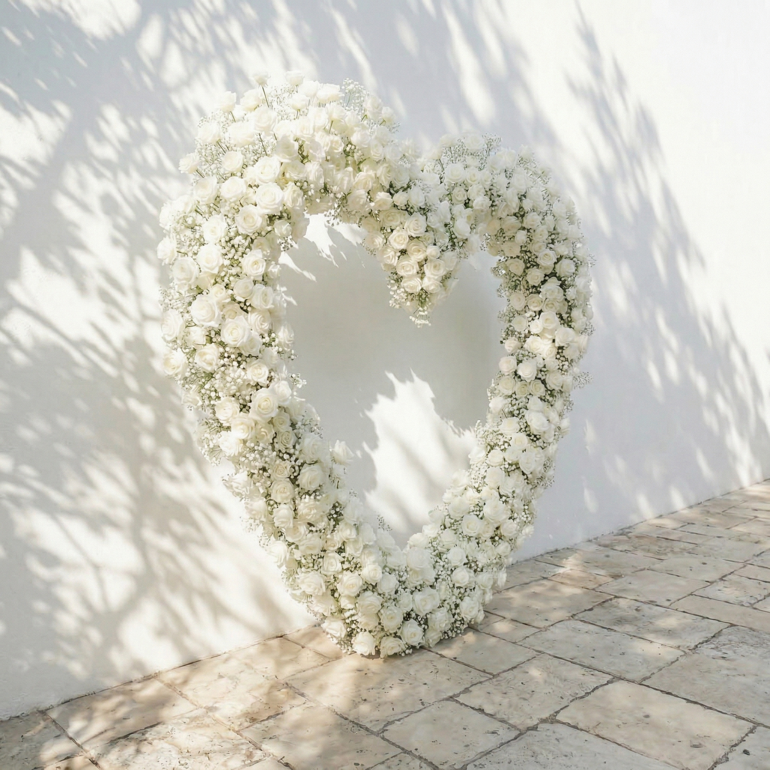 Bloomira: Heart-Shaped All-White Silk Rose and Baby&
