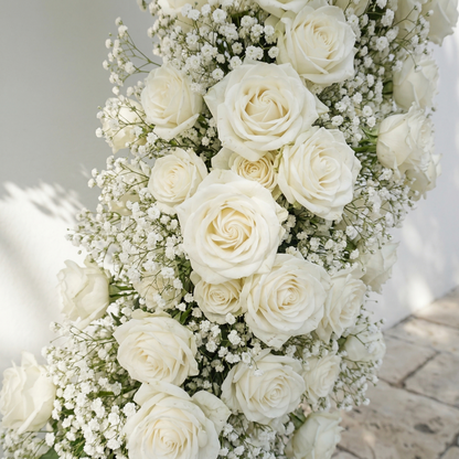 Bloomira: Heart-Shaped All-White Silk Rose and Baby&