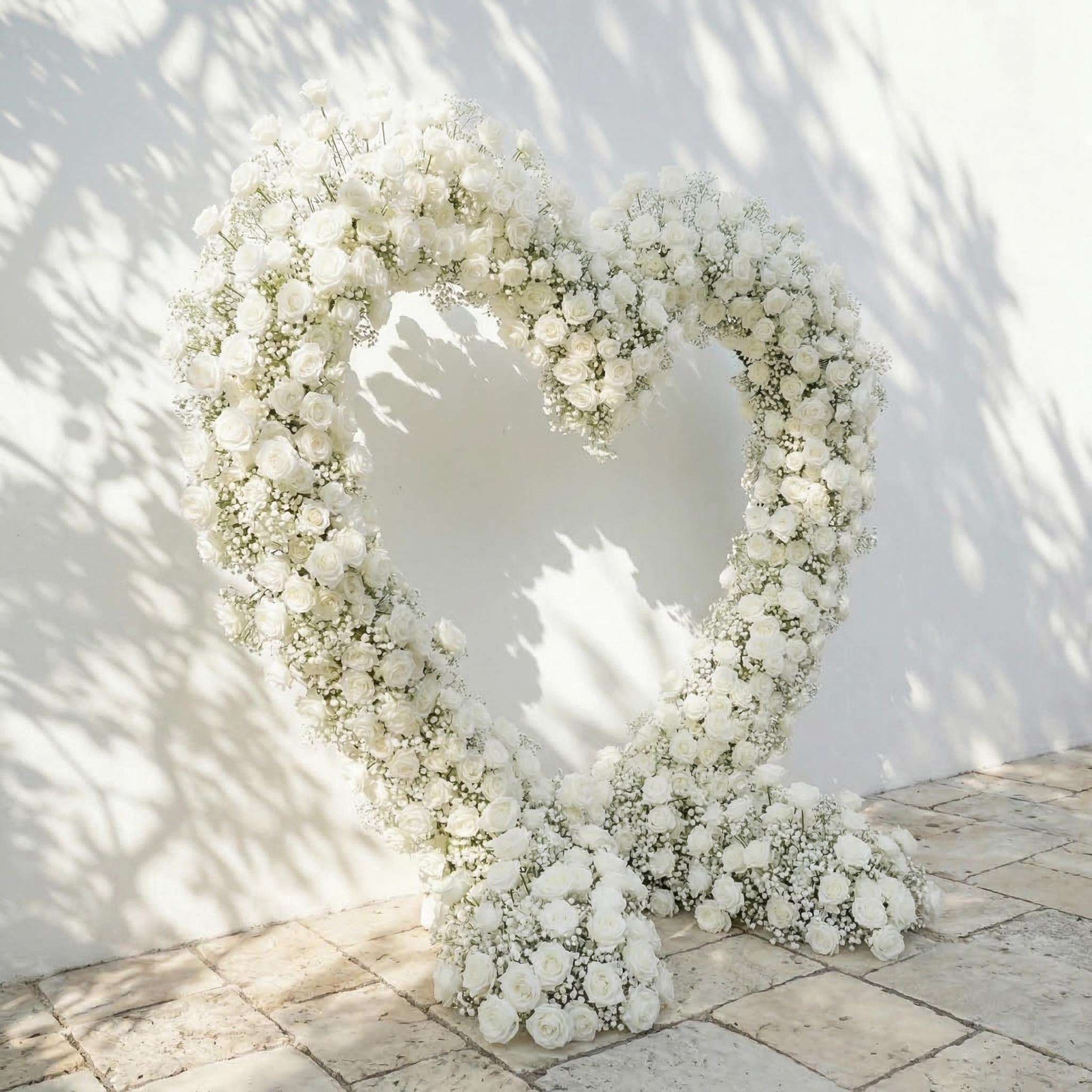 Bloomira: Heart-Shaped All-White Silk Rose and Baby&