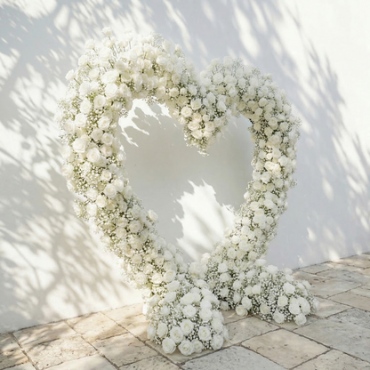 Bloomira: Heart-Shaped All-White Silk Rose and Baby&
