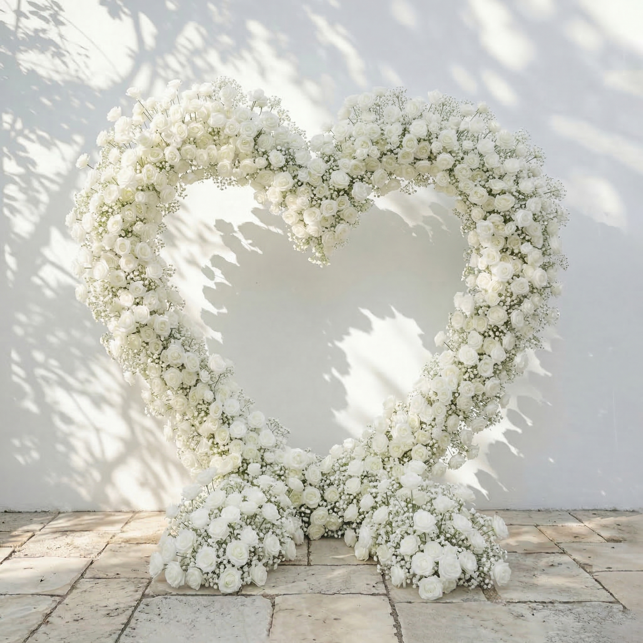 Bloomira: Heart-Shaped All-White Silk Rose and Baby&