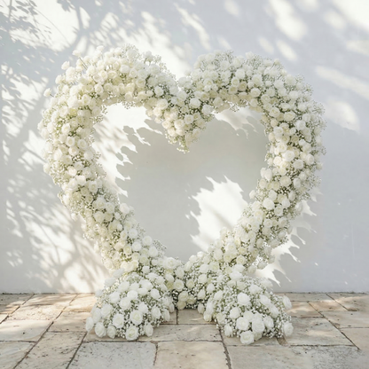Bloomira: Heart-Shaped All-White Silk Rose and Baby&
