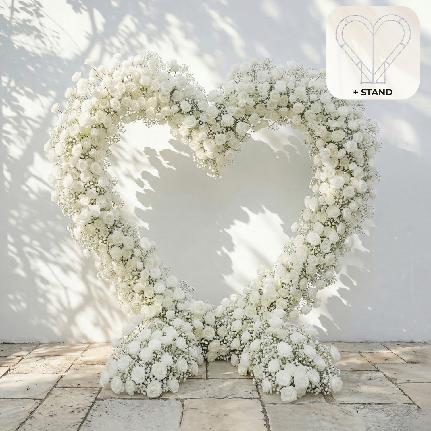 Bloomira: Heart-Shaped All-White Silk Rose and Baby&