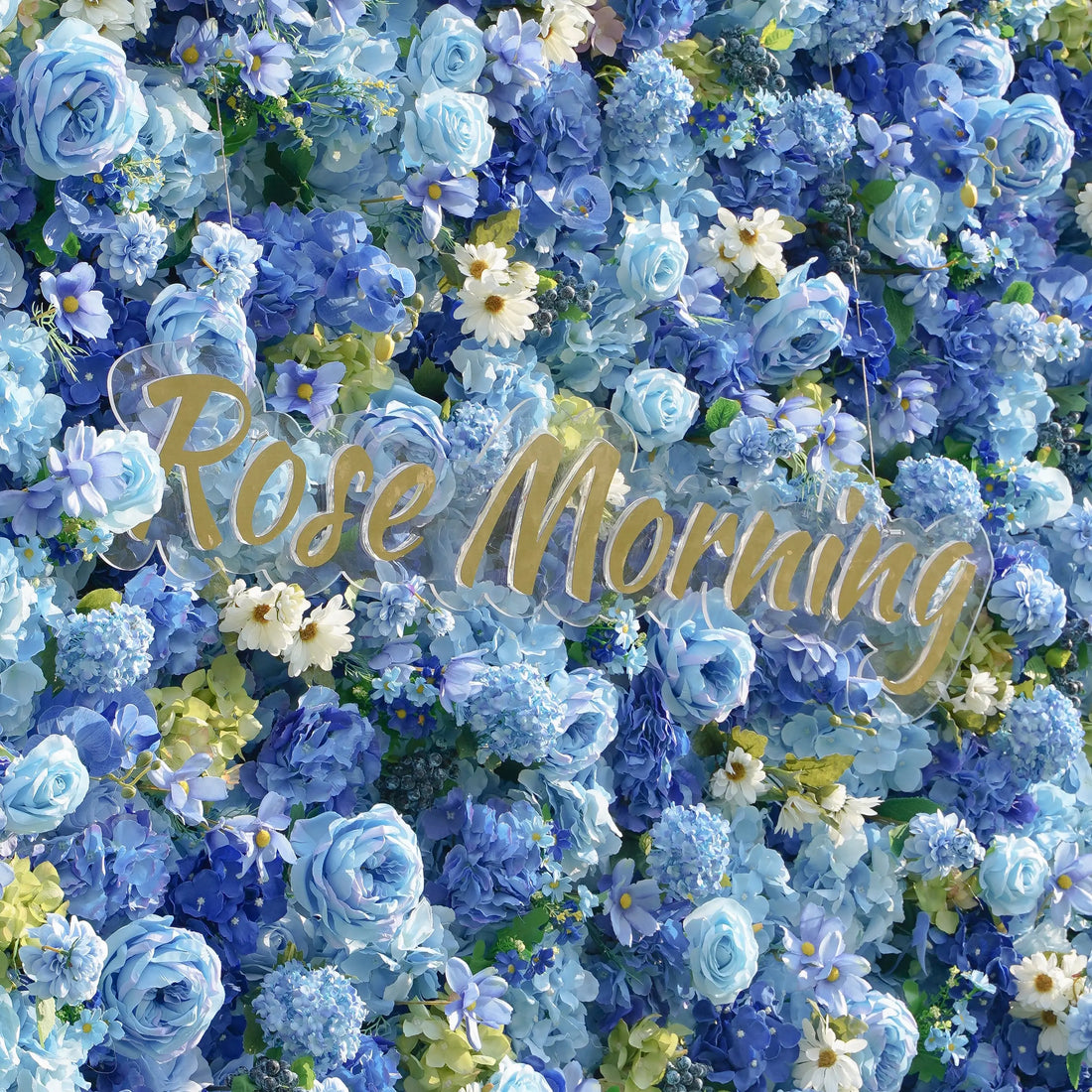 Blue:5D Fabric Artificial rolling up curtain flower wall