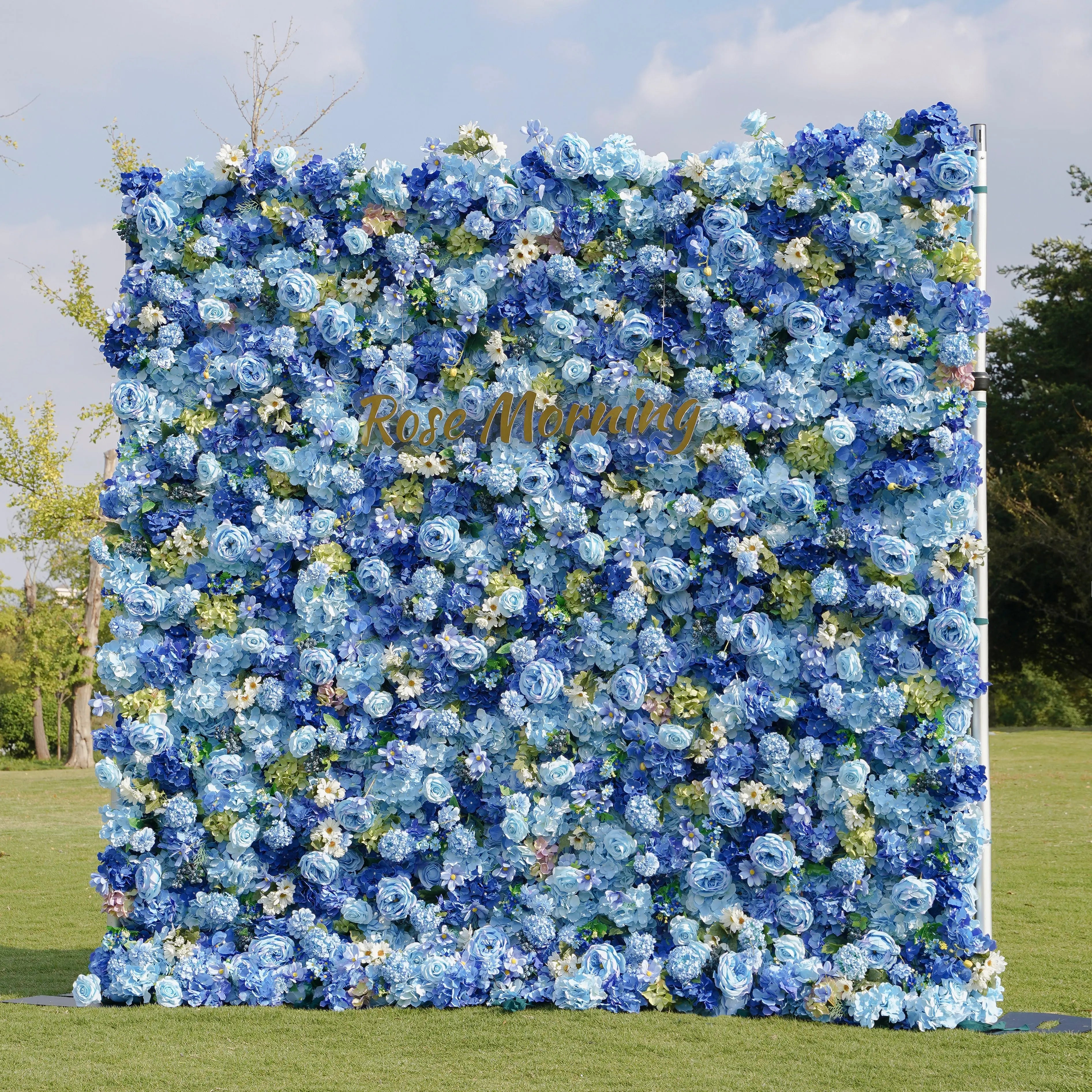 Blue：5D Fabric Artificial rolling up curtain flower wall