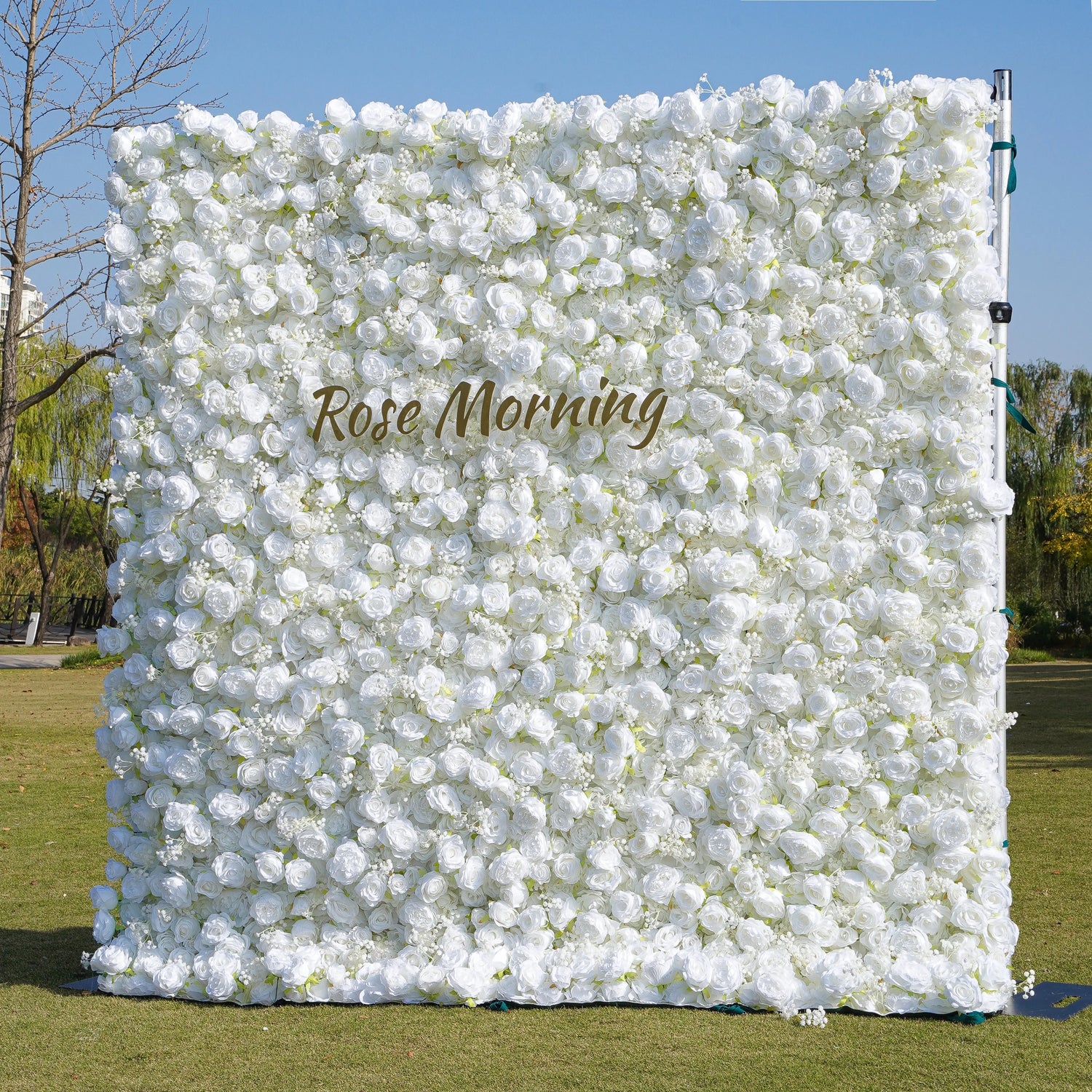 Breath：5D White Roses Fabric Artificial rolling up curtain flower wall (Ready to ship)