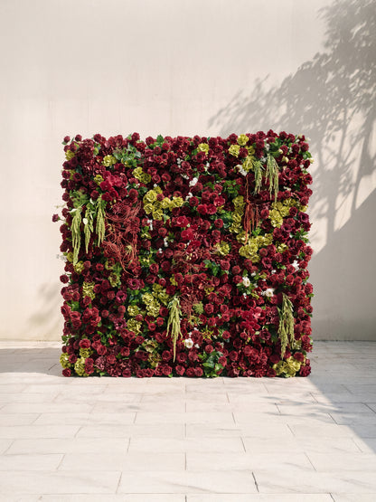 Brilena: 5D Fabric Artificial rolling up curtain flower wall — front view