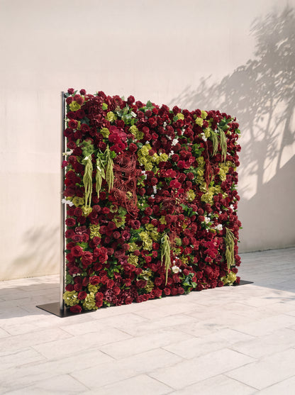 Brilena: 5D Fabric Artificial rolling up curtain flower wall — left view