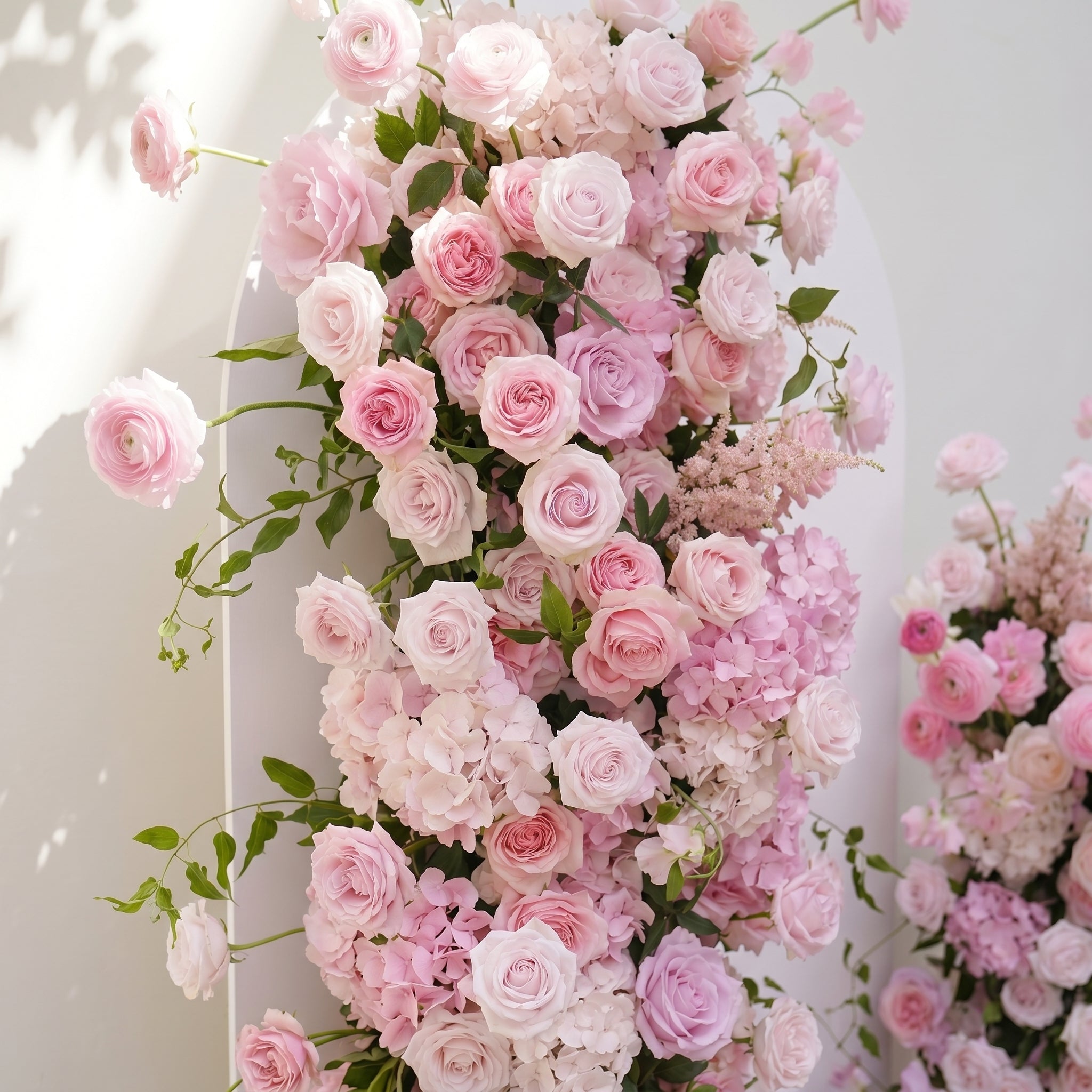 Thora: Pink Rose Ranunculus Wedding Background Arch KT Board Decorative Flower Row Excludes Frame
