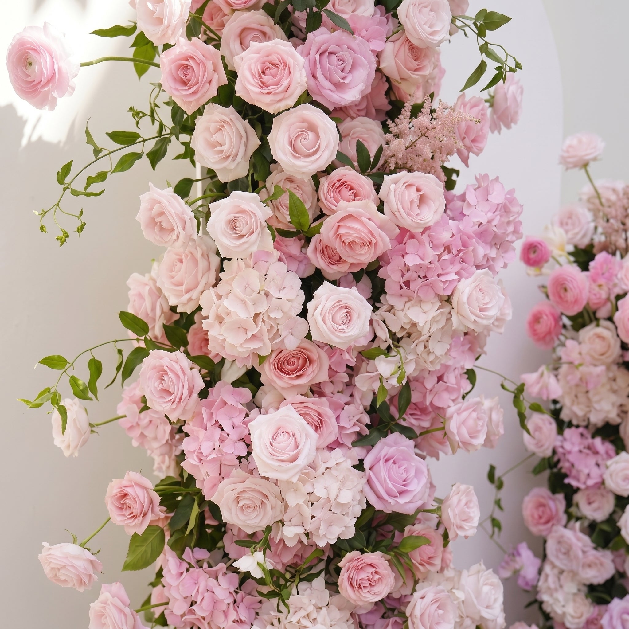 Thora: Pink Rose Ranunculus Wedding Background Arch KT Board Decorative Flower Row Excludes Frame