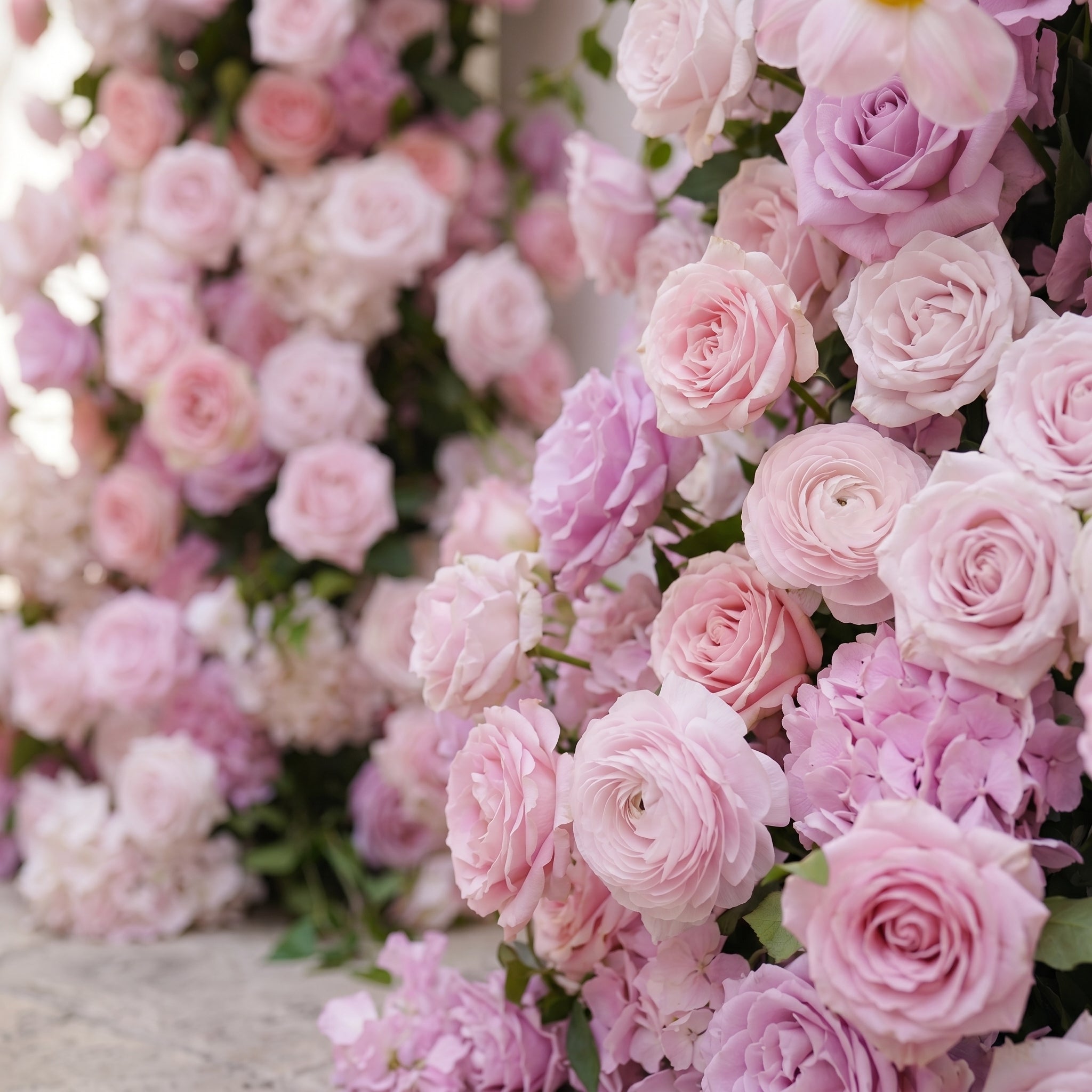 Thora: Pink Rose Ranunculus Wedding Background Arch KT Board Decorative Flower Row Excludes Frame