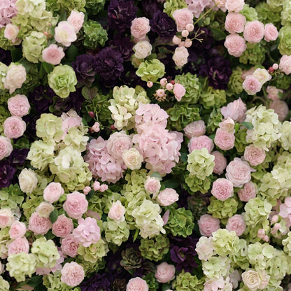 Brina: Luxury 5D Dark Purple &amp; Lime Green Silk Floral Wall Roll-Up Fabric Backdrop for Elegant Weddings &amp; Galas