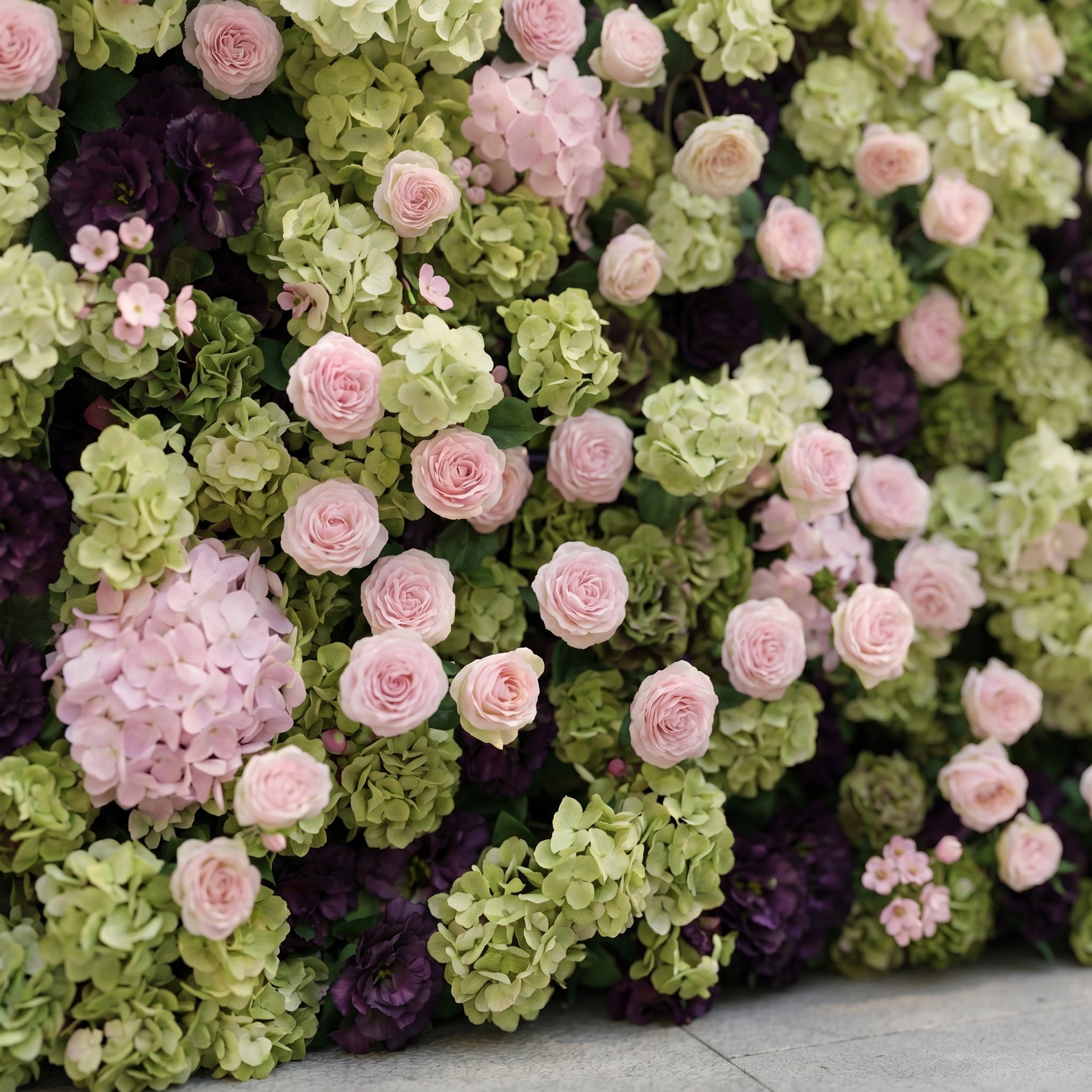 Brina: Luxury 5D Dark Purple &amp; Lime Green Silk Floral Wall Roll-Up Fabric Backdrop for Elegant Weddings &amp; Galas