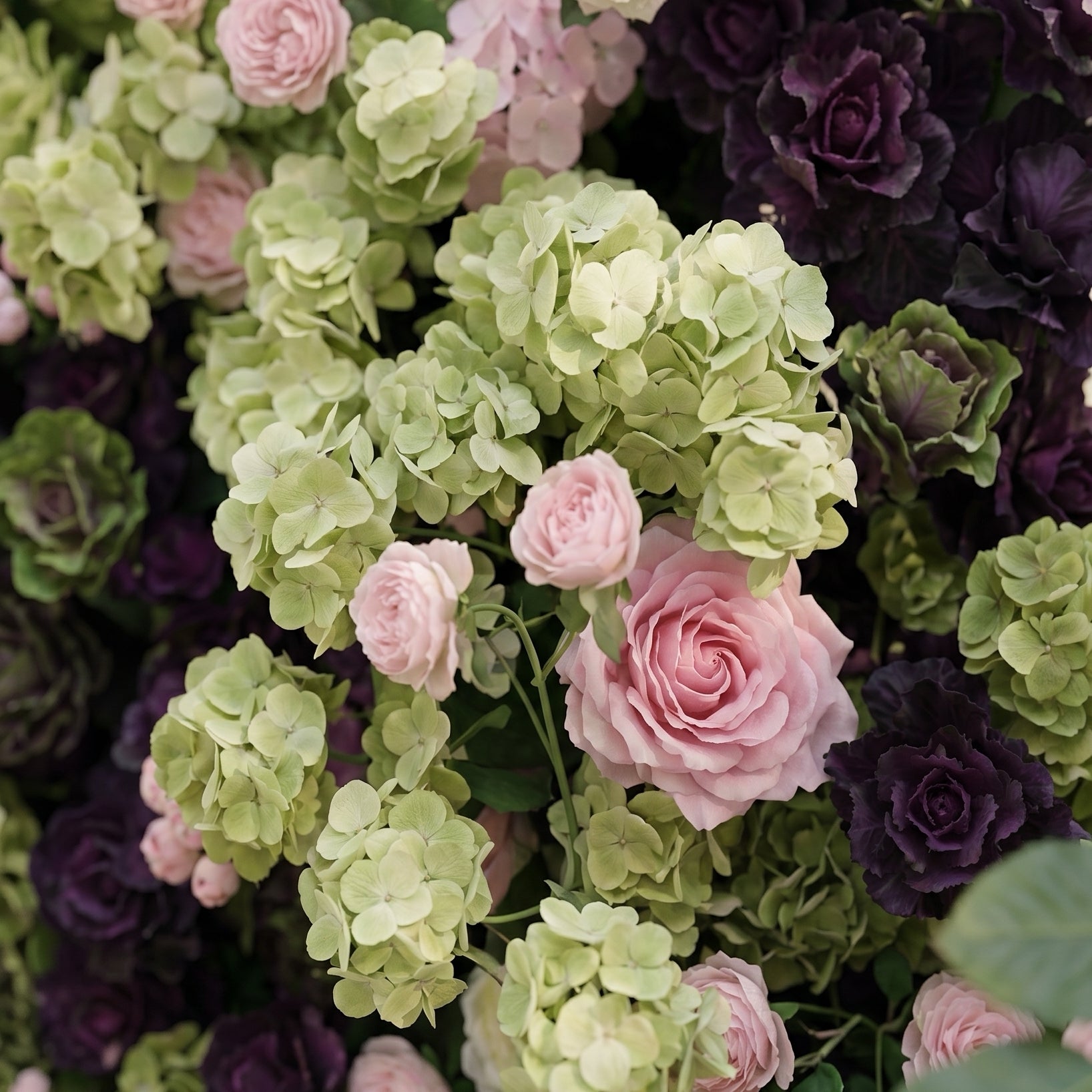 Brina: Luxury 5D Dark Purple &amp; Lime Green Silk Floral Wall Roll-Up Fabric Backdrop for Elegant Weddings &amp; Galas