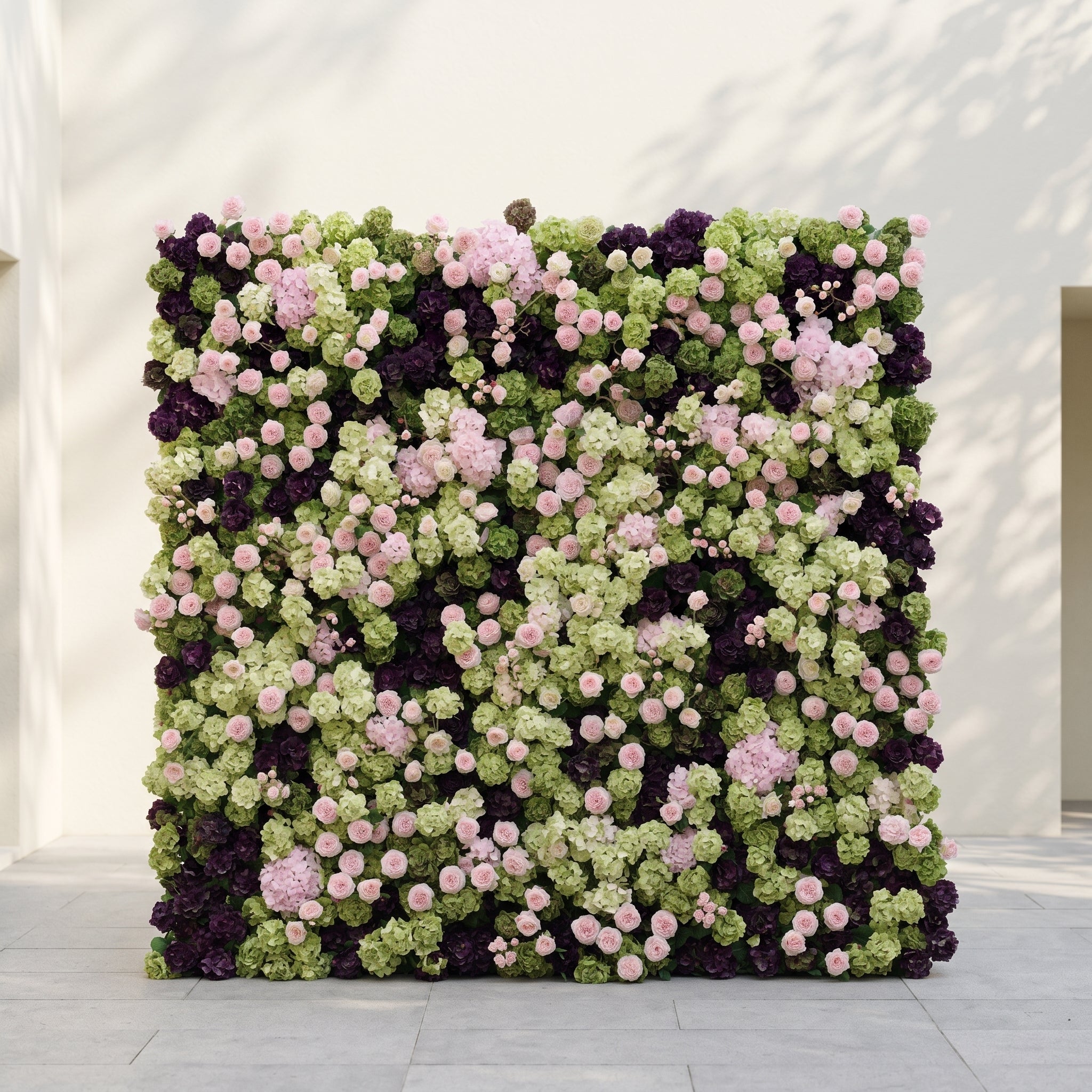 Brina: Luxury 5D Dark Purple &amp; Lime Green Silk Floral Wall Roll-Up Fabric Backdrop for Elegant Weddings &amp; Galas