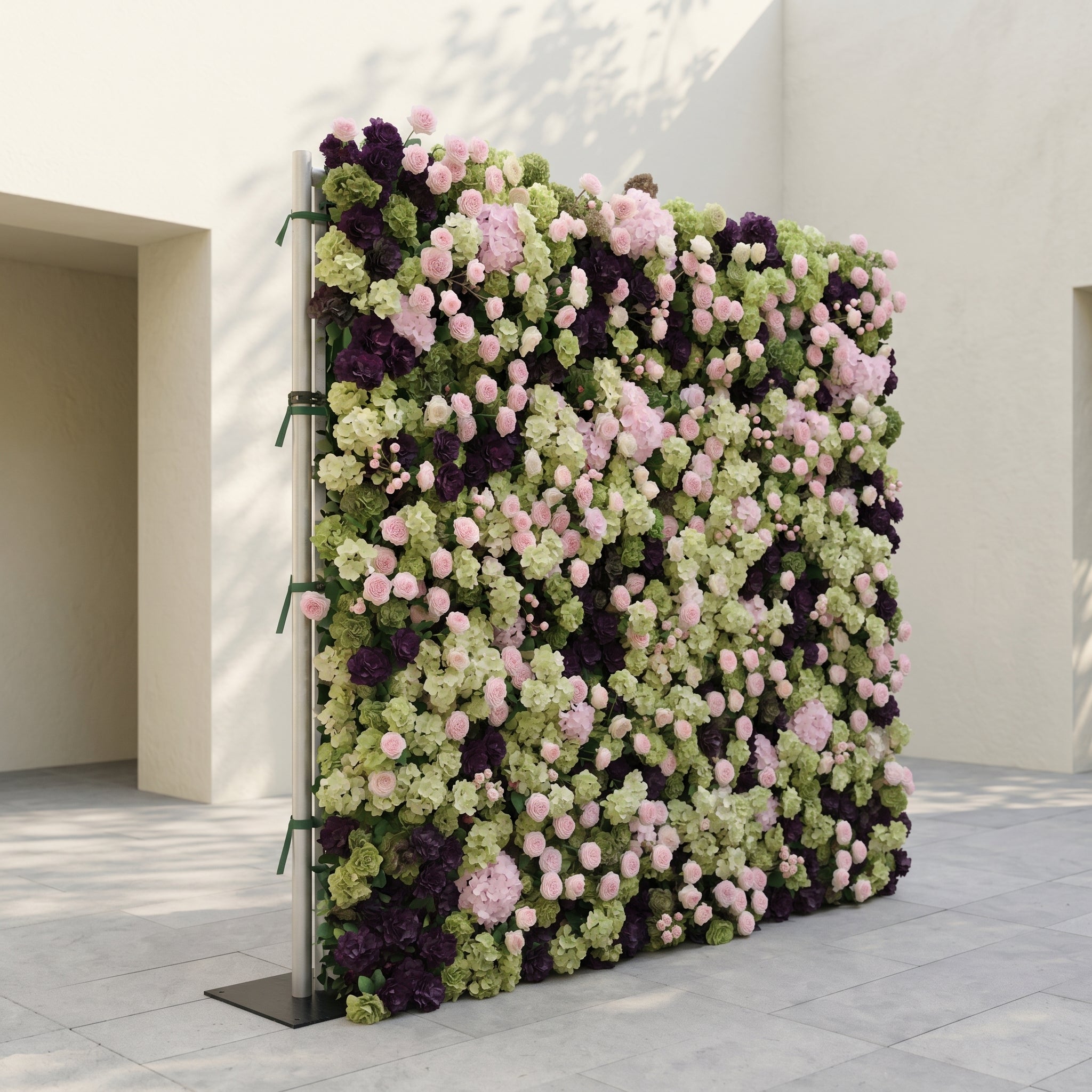 Brina: Luxury 5D Dark Purple &amp; Lime Green Silk Floral Wall Roll-Up Fabric Backdrop for Elegant Weddings &amp; Galas