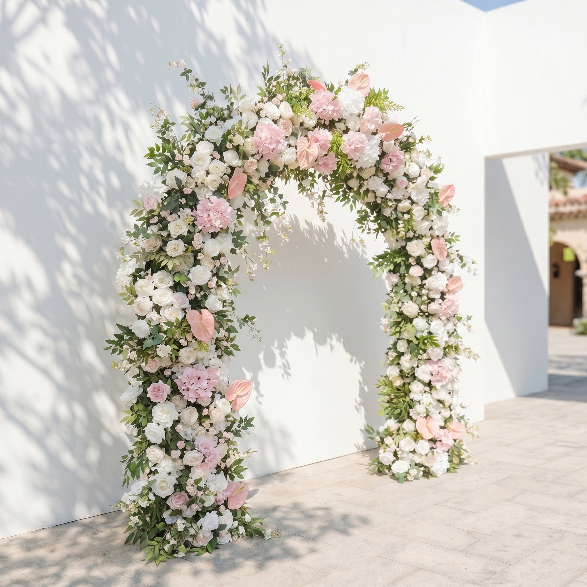 Brinvia: 2026 New White&amp;Pink Flower Arch with Greenery for Luxury Weddings&amp;Events Decor Incuding Frame brinvia left