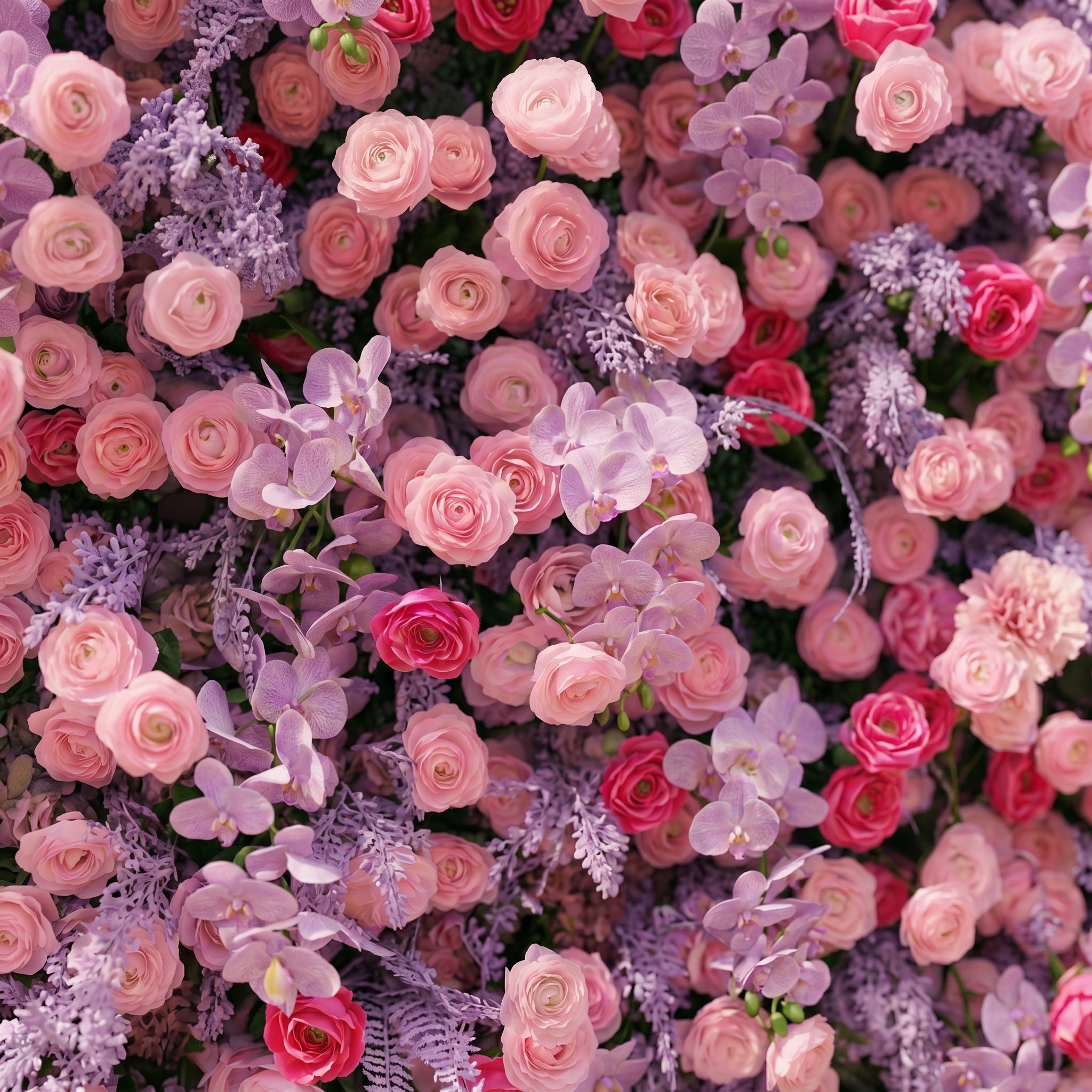 Calaria: Premium 4D Berry Pink Silk Flower Wall with Purple Lavender for Vibrant Garden Parties