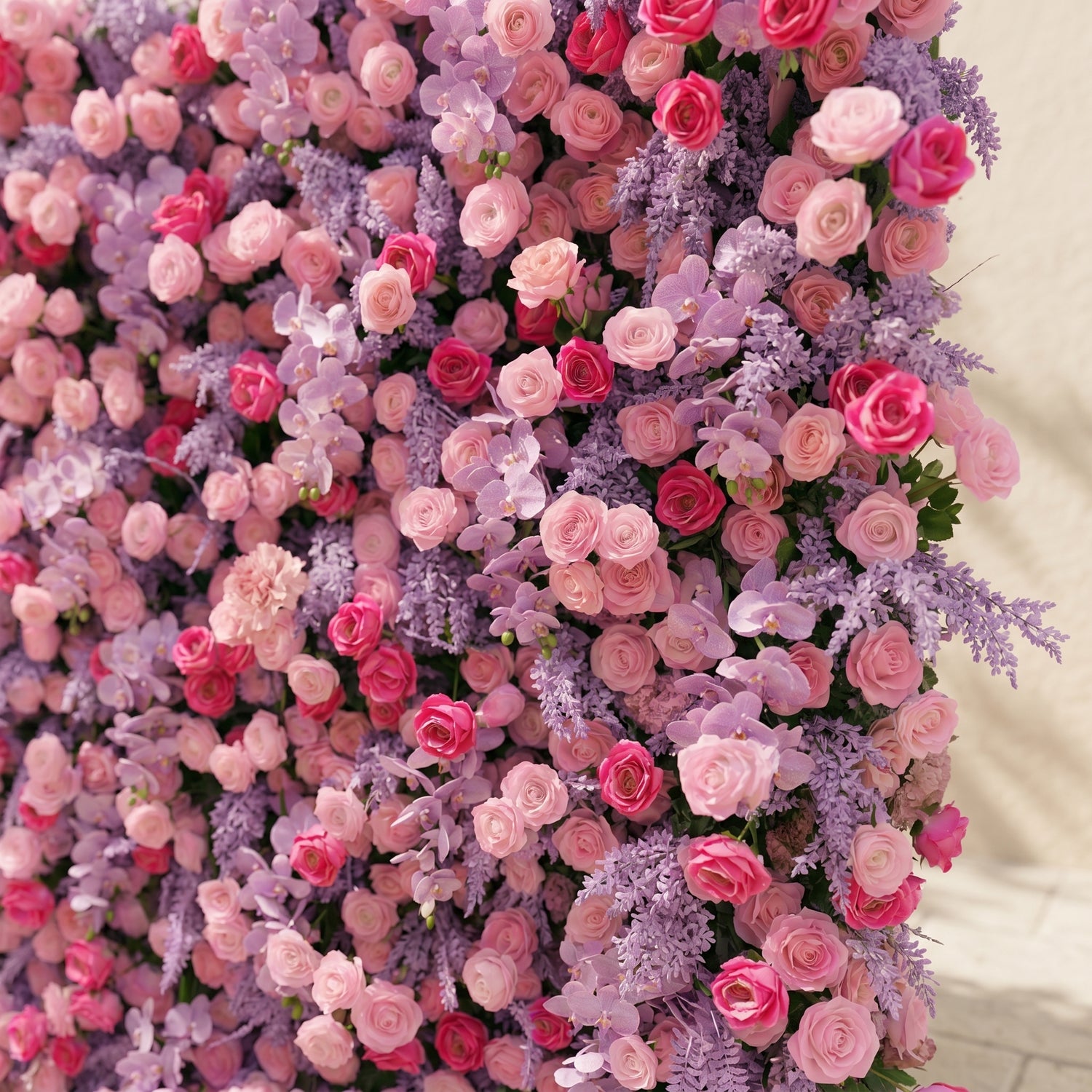 Calaria: Premium 4D Berry Pink Silk Flower Wall with Purple Lavender for Vibrant Garden Parties