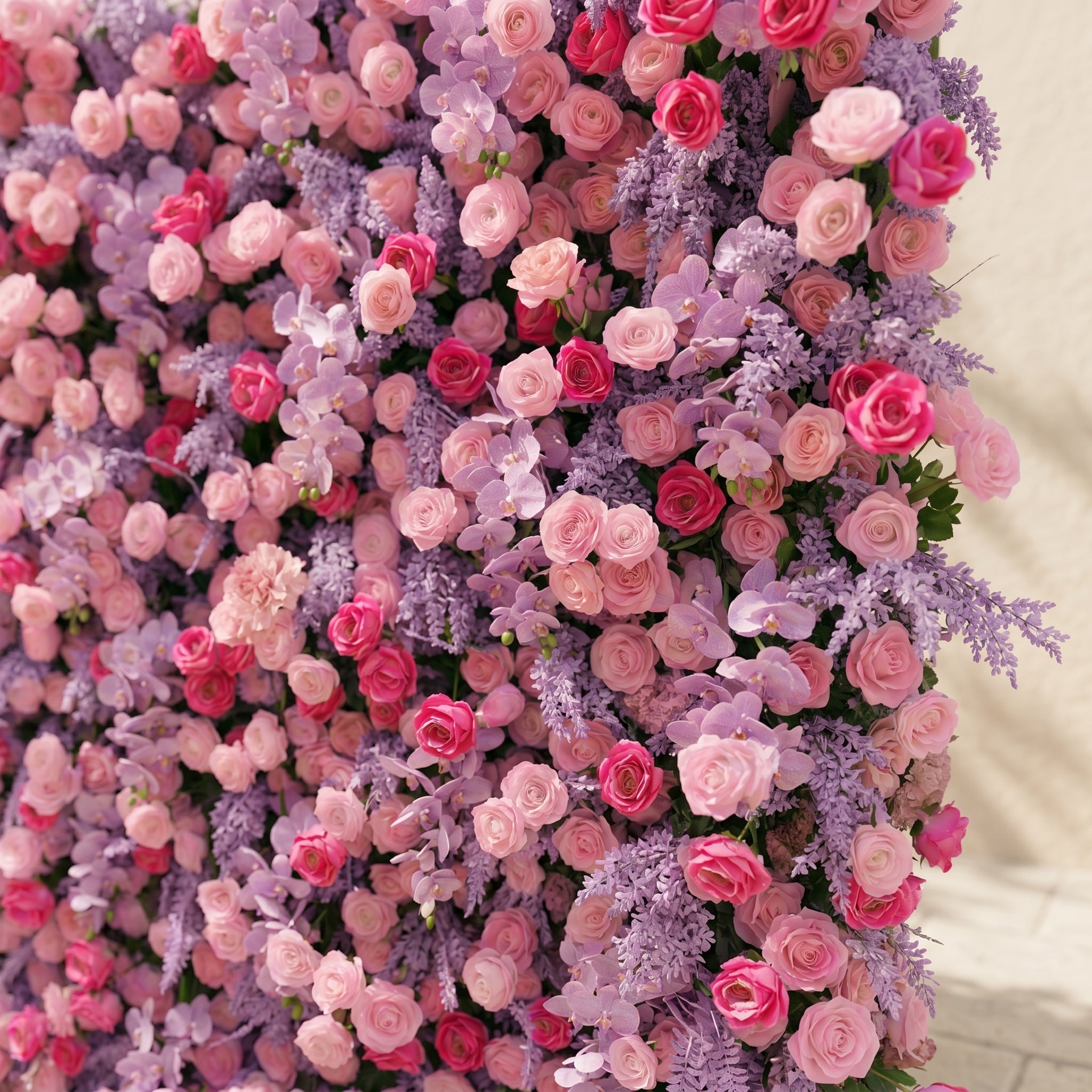 Calaria: Premium 4D Berry Pink Silk Flower Wall with Purple Lavender for Vibrant Garden Parties