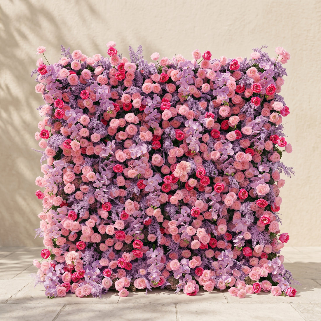 Calaria: Premium 4D Berry Pink Silk Flower Wall with Purple Lavender for Vibrant Garden Parties