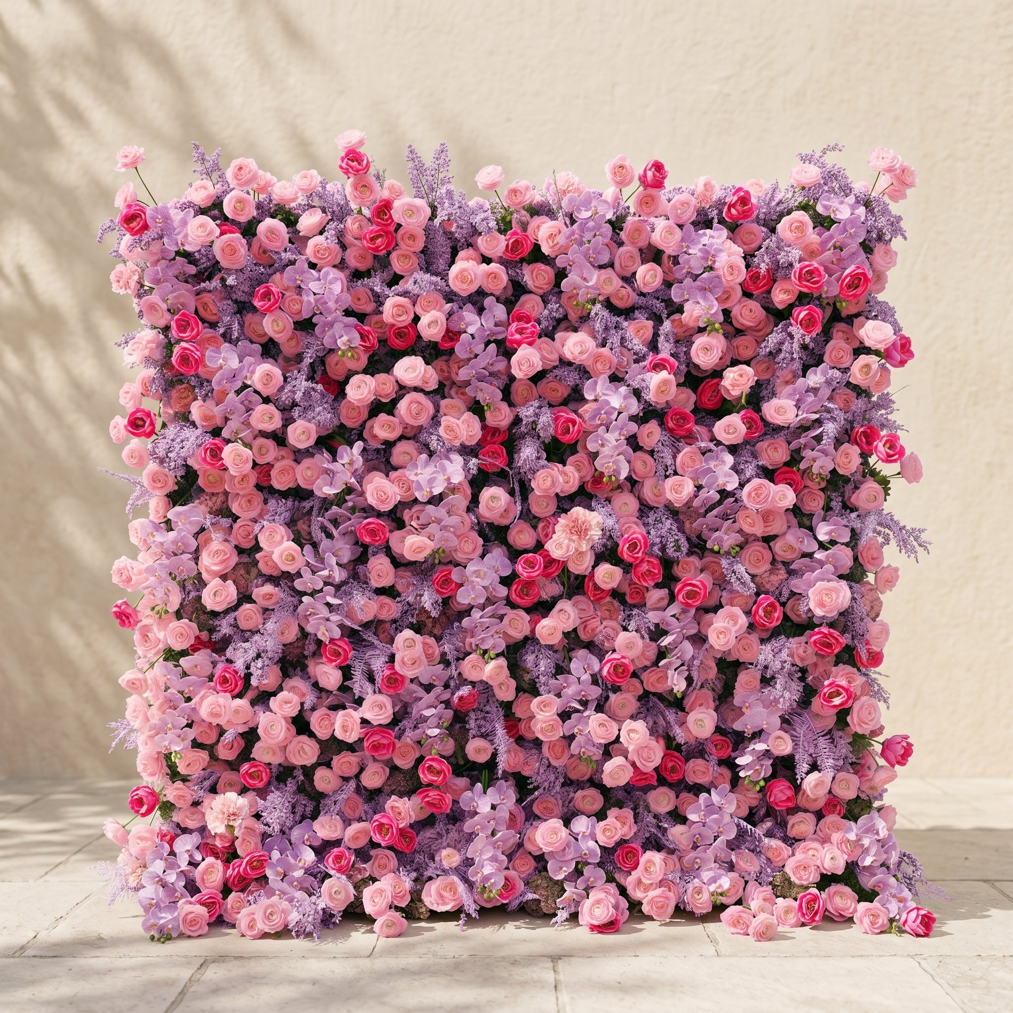 Calaria: Premium 4D Berry Pink Silk Flower Wall with Purple Lavender for Vibrant Garden Parties