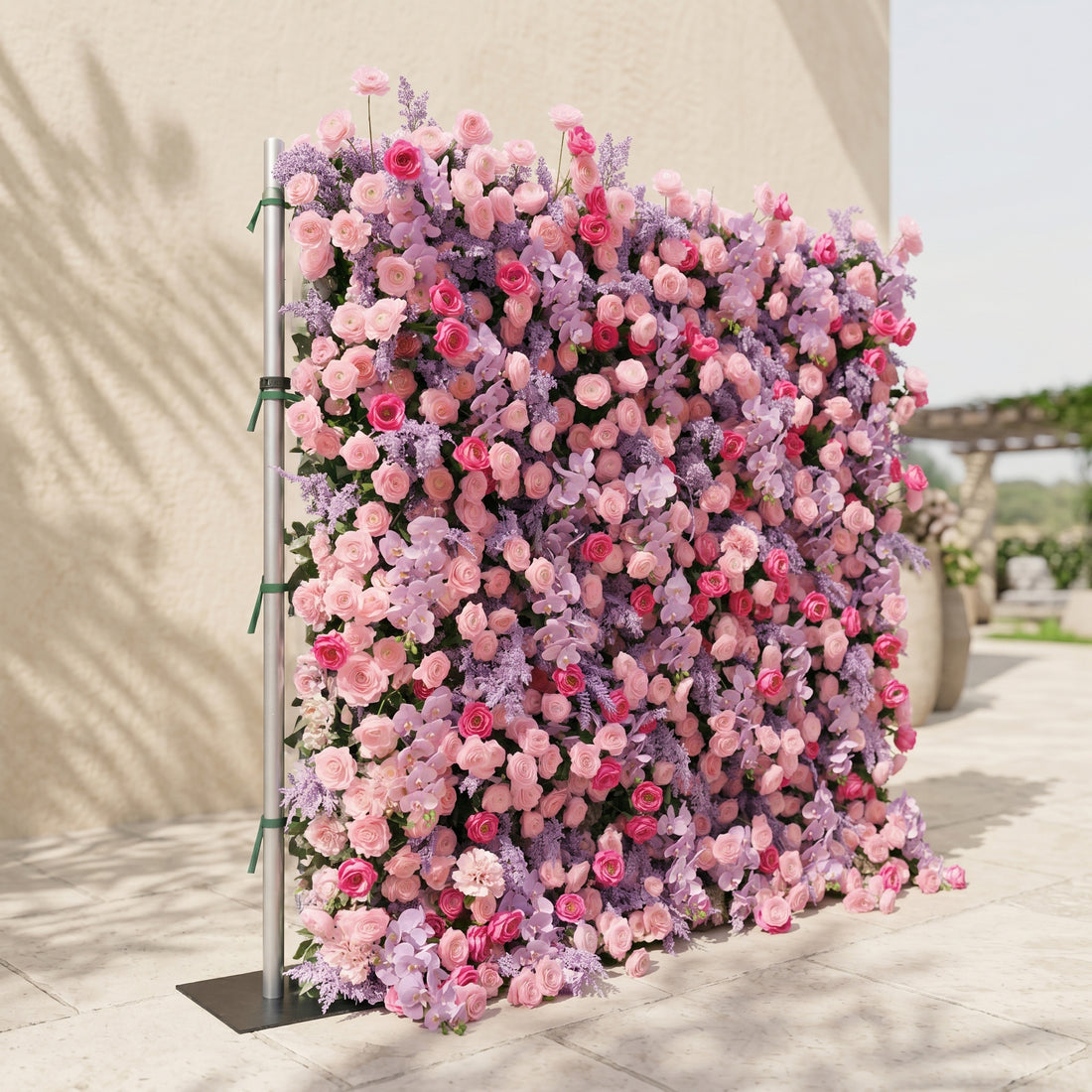 Calaria: Premium 4D Berry Pink Silk Flower Wall with Purple Lavender for Vibrant Garden Parties
