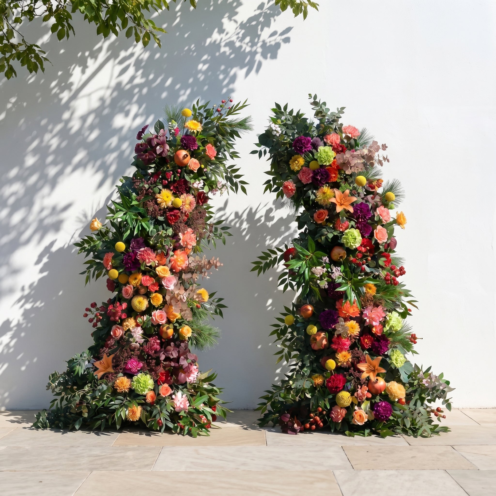 Calora Horn Arch: Autumn Style Luxury Orange &amp; Yellow Flower Arch for Elegant Garden Weddings &amp; Natural-Inspired Event Decor Incuding Frame