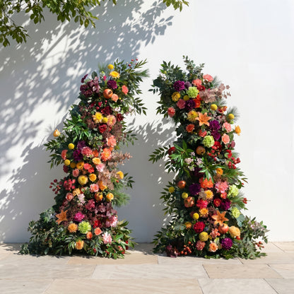 Calora Horn Arch: Autumn Style Luxury Orange &amp; Yellow Flower Arch for Elegant Garden Weddings &amp; Natural-Inspired Event Decor Incuding Frame