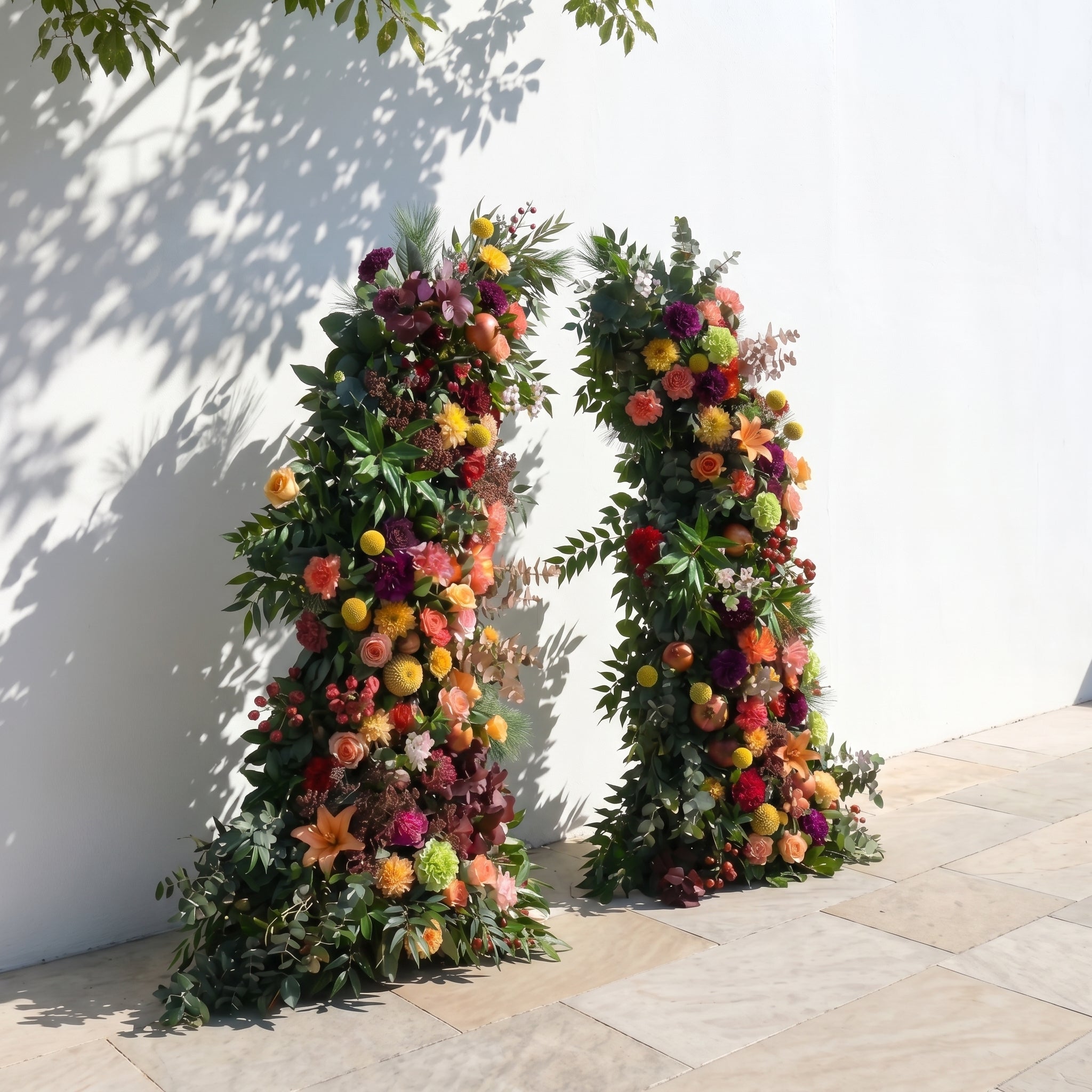 Calora Horn Arch: Autumn Style Luxury Orange &amp; Yellow Flower Arch for Elegant Garden Weddings &amp; Natural-Inspired Event Decor Incuding Frame