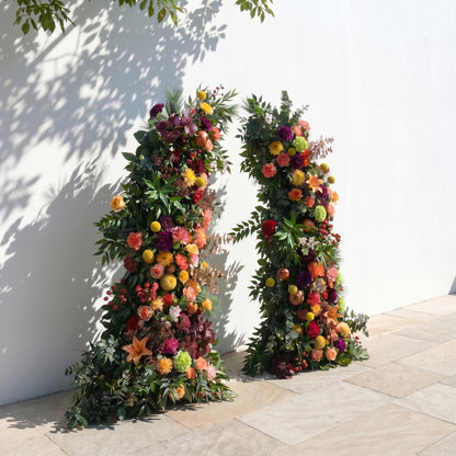 Calora Horn Arch: Autumn Style Luxury Orange &amp; Yellow Flower Arch for Elegant Garden Weddings &amp; Natural-Inspired Event Decor Incuding Frame